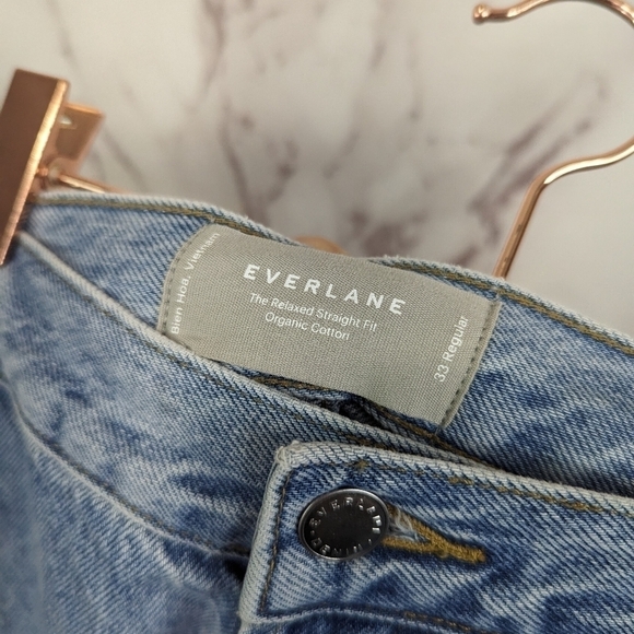 Everlane Denim 33 Relaxed Straight Jean Light Wash Button Fly Crop High Rise NEW - Picture 4 of 12